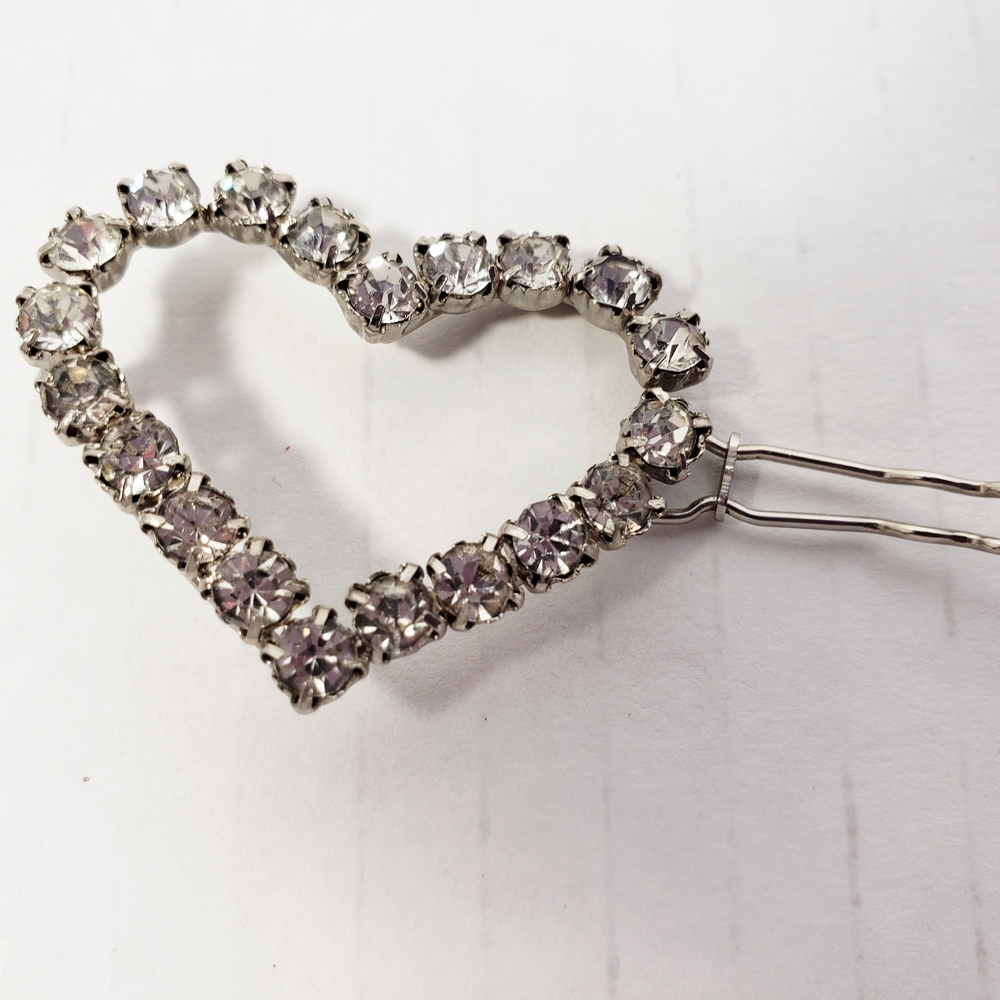 Rhinestone Crystal Heart-Shaped Hair  Barrette Vintage - Picture 3 of 8